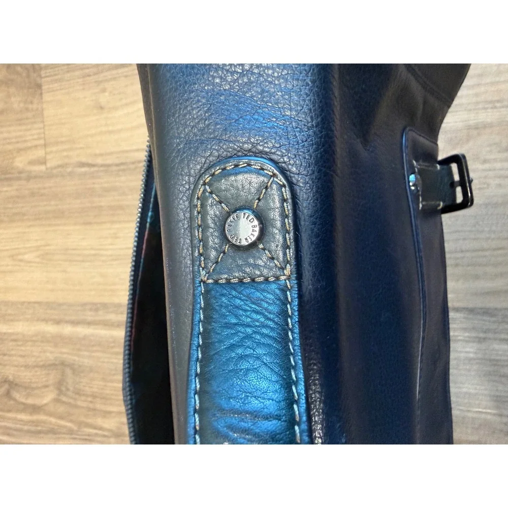 Ted Baker London Mens Blue Leather Messenger Bag Satchel Crossbody Briefcase